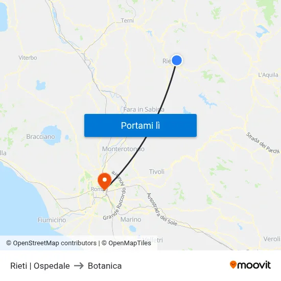 Rieti | Ospedale to Botanica map