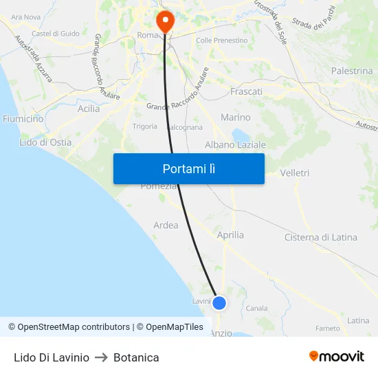 Lido Di Lavinio to Botanica map