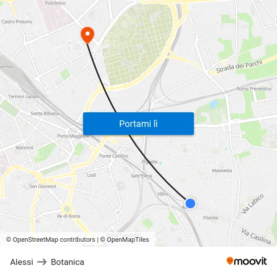 Alessi to Botanica map