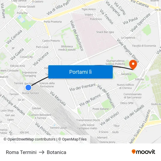 Roma Termini to Botanica map