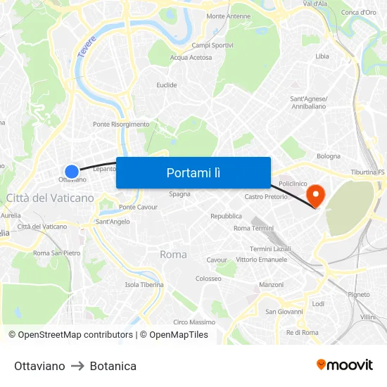 Ottaviano to Botanica map
