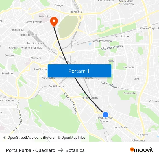 Porta Furba  - Quadraro to Botanica map