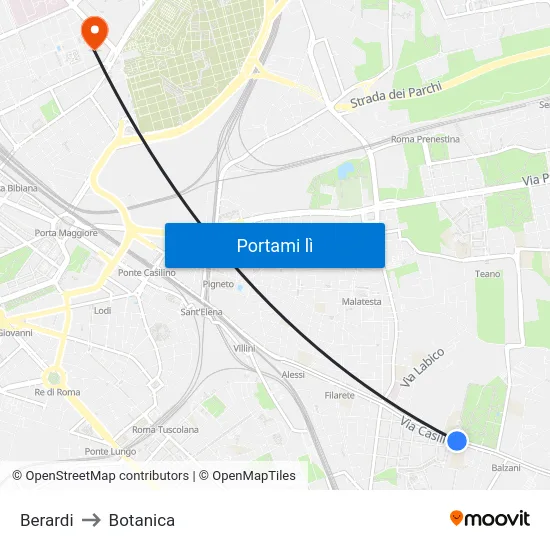 Berardi to Botanica map