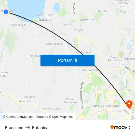 Bracciano to Botanica map