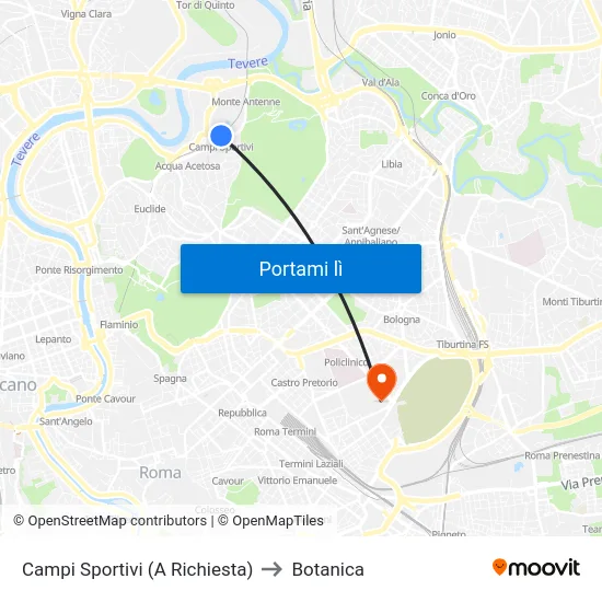 Campi Sportivi (A Richiesta) to Botanica map