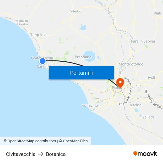 Civitavecchia to Botanica map