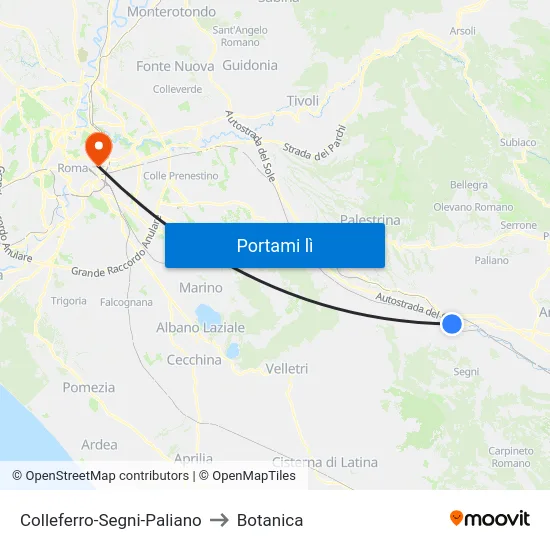 Colleferro-Segni-Paliano to Botanica map