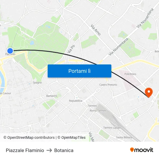 Piazzale Flaminio to Botanica map