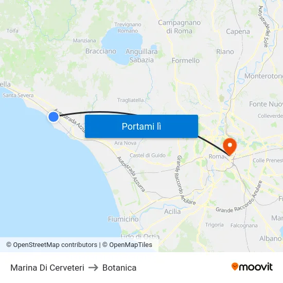 Marina Di Cerveteri to Botanica map