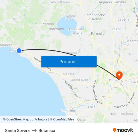 Santa Severa to Botanica map