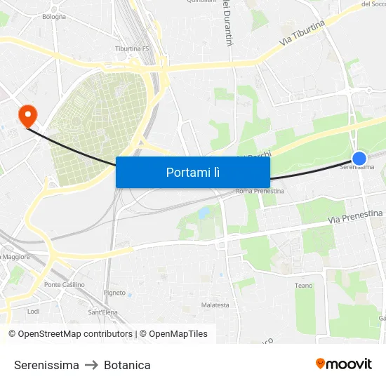 Serenissima to Botanica map