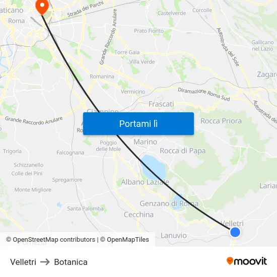 Velletri to Botanica map