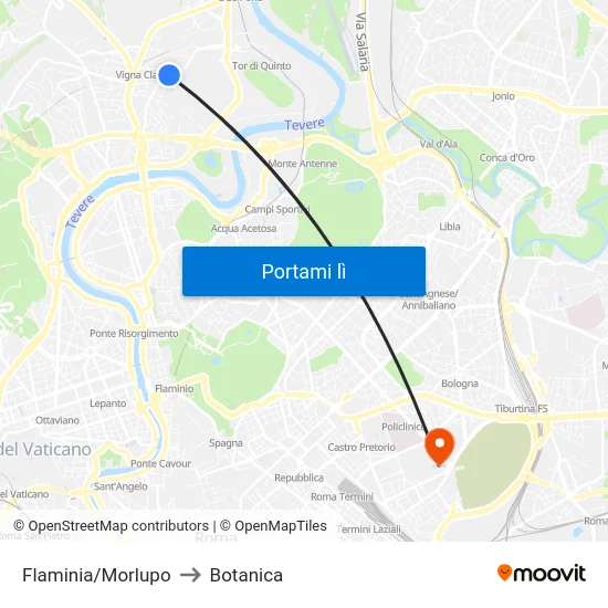 Flaminia/Morlupo to Botanica map