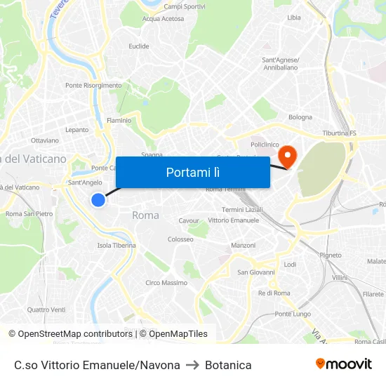 C.so Vittorio Emanuele/Navona to Botanica map