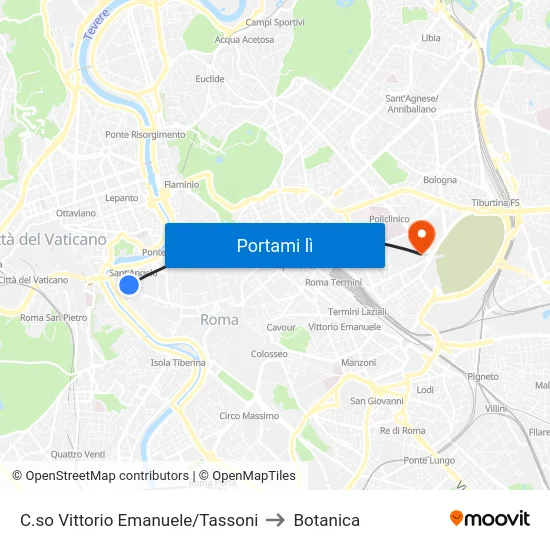 C.so Vittorio Emanuele/Tassoni to Botanica map