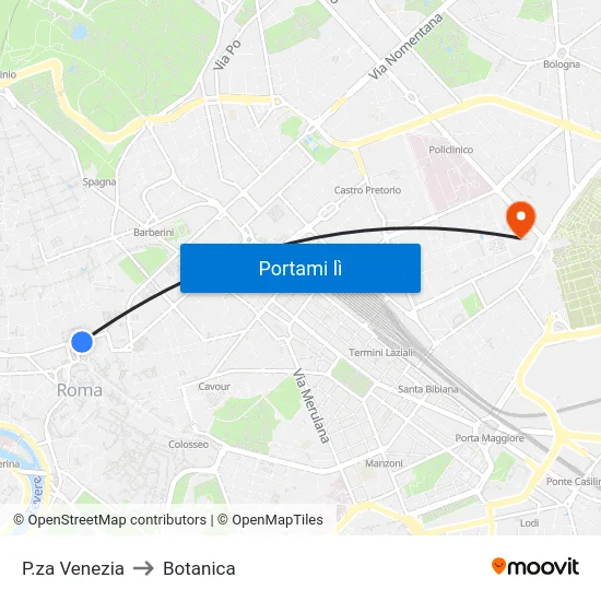 P.za Venezia to Botanica map