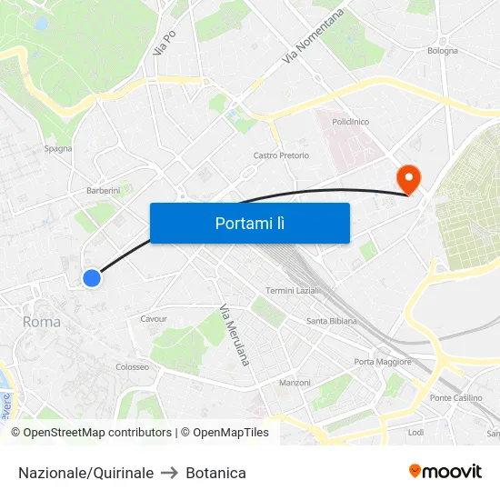 Nazionale/Quirinale to Botanica map