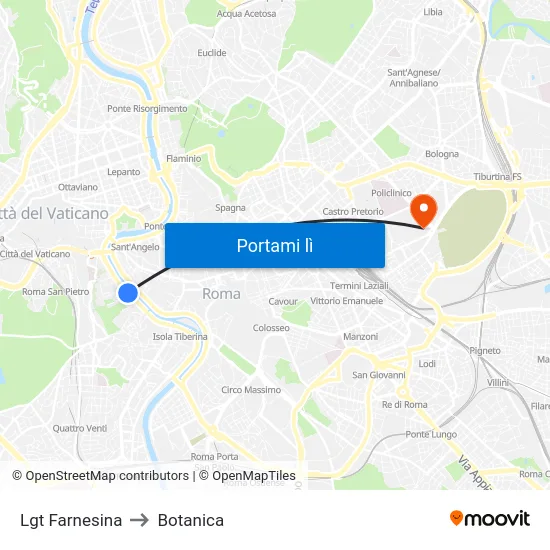 Lgt Farnesina to Botanica map