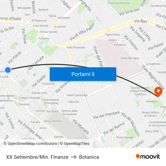 XX Settembre/Min. Finanze to Botanica map