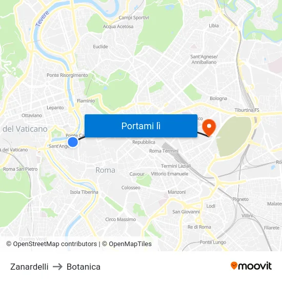 Zanardelli to Botanica map