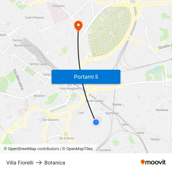 Villa Fiorelli to Botanica map