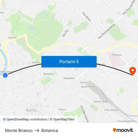 Monte Brianzo to Botanica map
