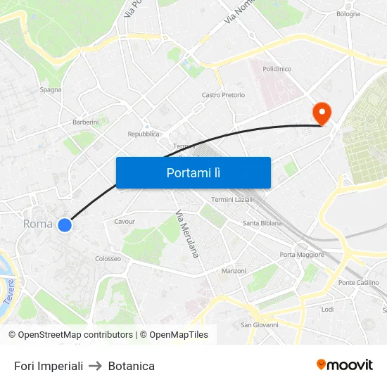 Fori Imperiali to Botanica map