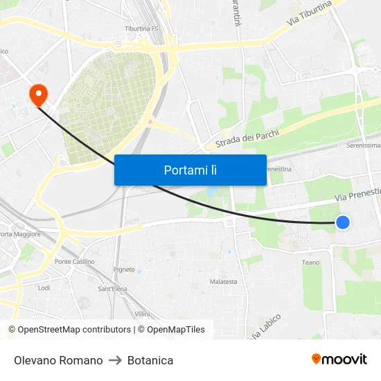 Olevano Romano to Botanica map