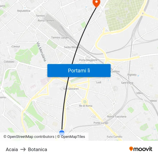 Acaia to Botanica map