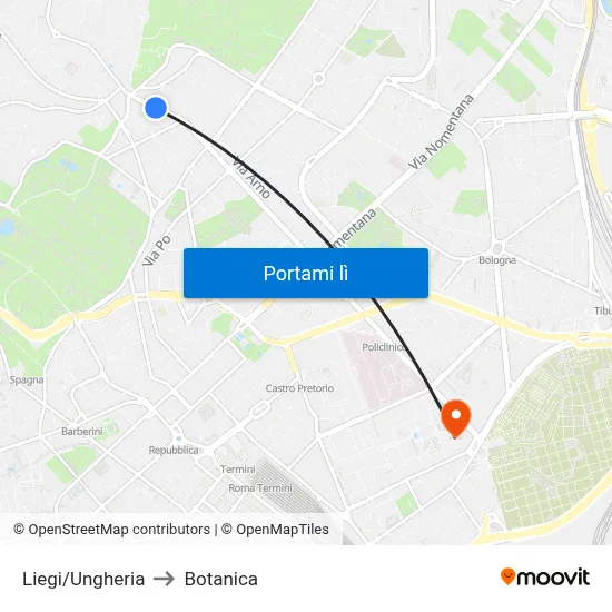 Liegi/Ungheria to Botanica map