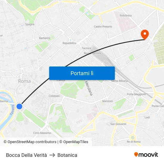 Bocca Della Verità to Botanica map
