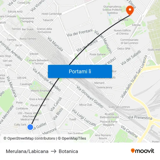 Merulana/Labicana to Botanica map
