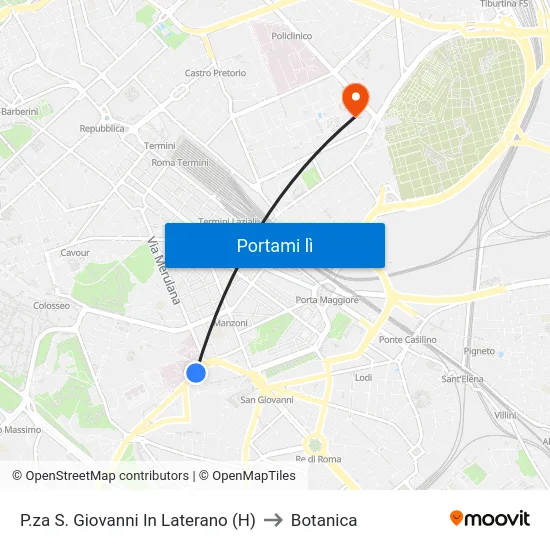 P.za S. Giovanni In Laterano (H) to Botanica map
