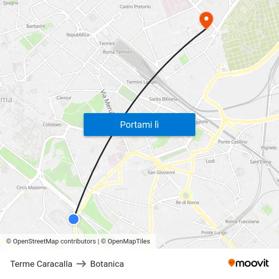 Terme Caracalla to Botanica map