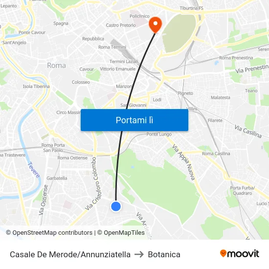 Casale De Merode/Annunziatella to Botanica map