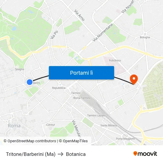 Tritone/Barberini (Ma) to Botanica map