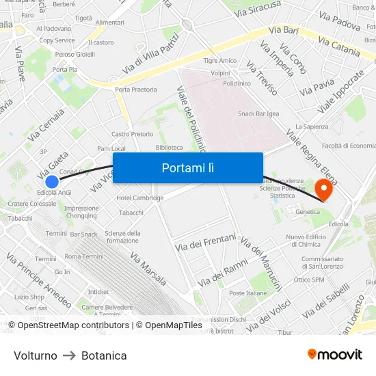 Volturno to Botanica map