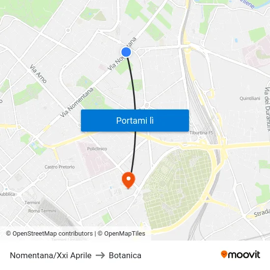 Nomentana/Xxi Aprile to Botanica map