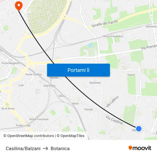 Casilina/Balzani to Botanica map