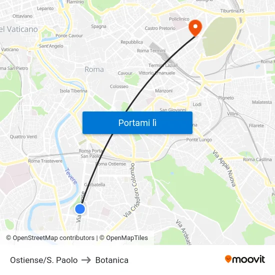 Ostiense/S. Paolo to Botanica map