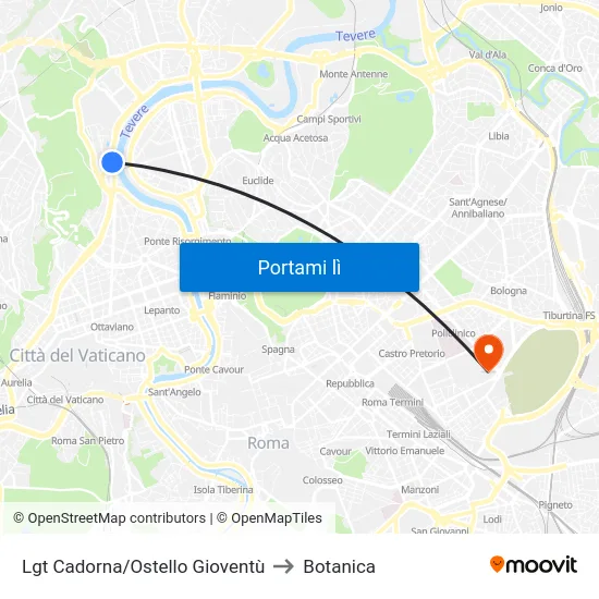 Lgt Cadorna/Ostello Gioventù to Botanica map