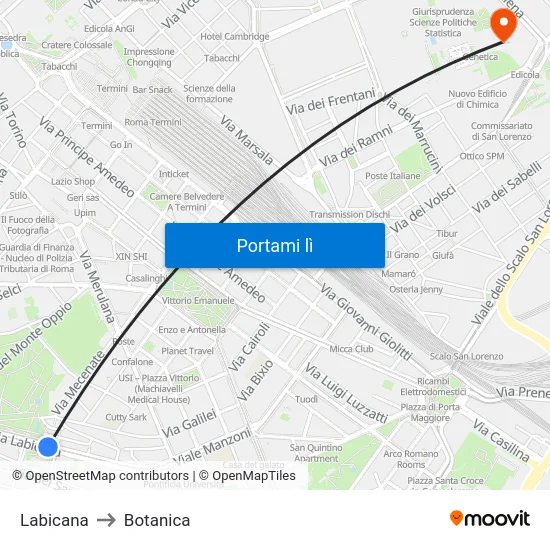 Labicana to Botanica map