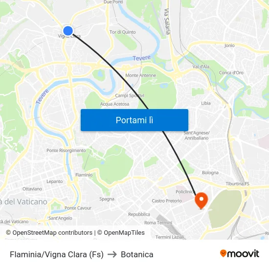 Flaminia/Vigna Clara (Fs) to Botanica map