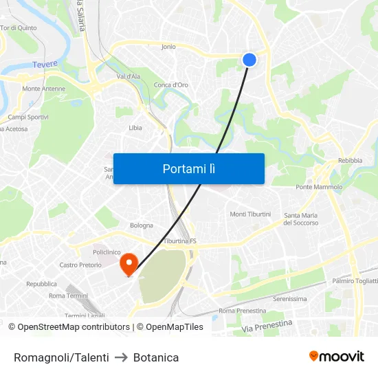 Romagnoli/Talenti to Botanica map