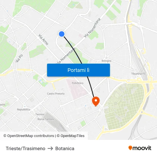 Trieste/Trasimeno to Botanica map