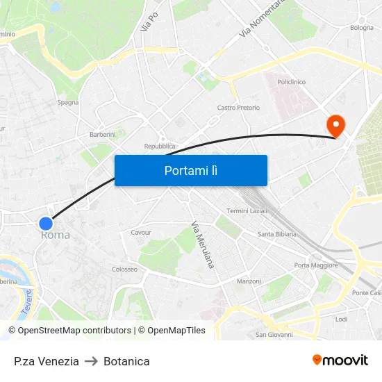P.za Venezia to Botanica map