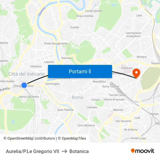 Aurelia/P.Le Gregorio VII to Botanica map