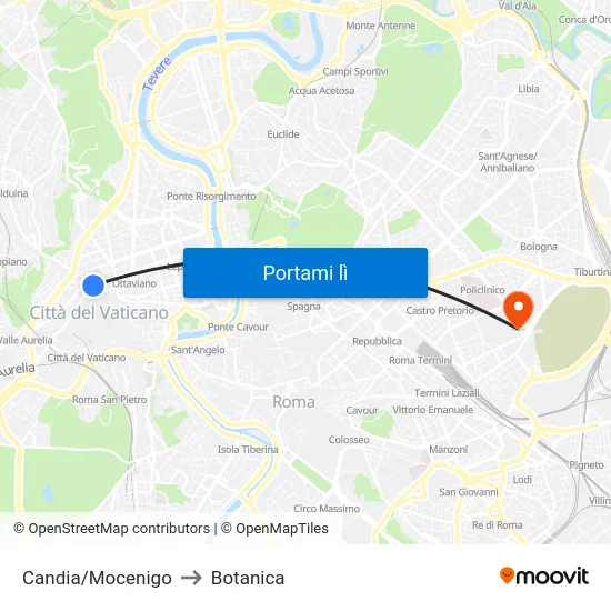 Candia/Mocenigo to Botanica map