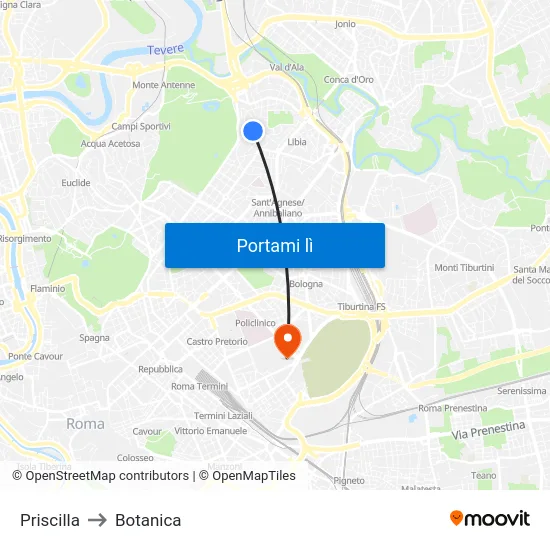 Priscilla to Botanica map