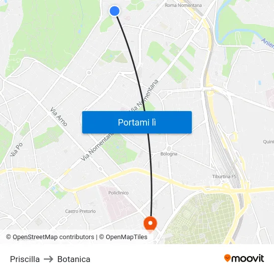 Priscilla to Botanica map